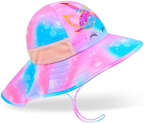 Chapéu de sol para crianças Anti-UV Girls Sun Hats Brim UPF 50+ Capéu de praia de proteção solar com alça de