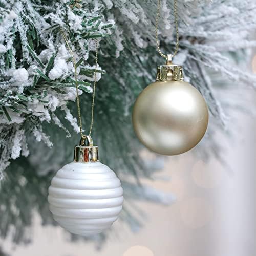 Valery Madelyn elegante e elegante pacote de decoração de Natal de ouro 24ct 40 mm de ouro elegante e branco de bola de Natal e capota de árvore de Natal