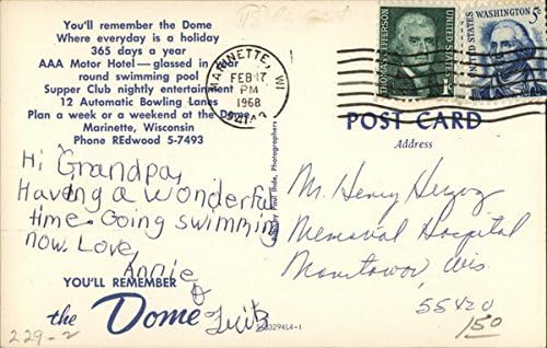 The Dome Motor Hotel Marinette, Wisconsin WI WI Original Vintage Postcard 1968