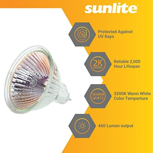 Sunlite 40701 MR16 Bulbo refletor de halogênio, 20 watts, inundação de 38 °, 12 volts, 460 lúmens, 2.000