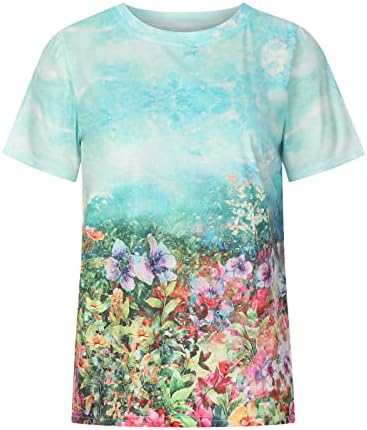Blusa adolescente meninas caia de verão de manga curta de manga curta algodão com algodão e blusa casual floral