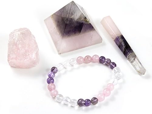 Kit de cristais de cura com infusão de energia com ametista roxa profunda, quartzo claro e quartzo