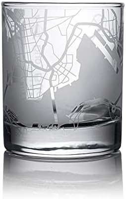 Hong Kong City Map Whisky Glass, presente único, 10,5 oz