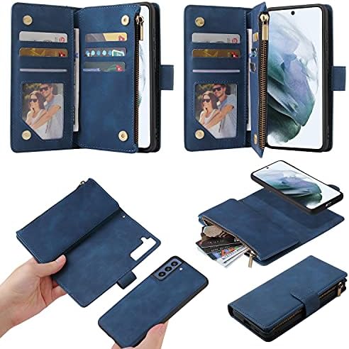 LBYZCASCE destacável Caixa de carteira 2-em-1 para Galaxy S21 com porta-cartas [bloqueio de RFID], Flip Folio