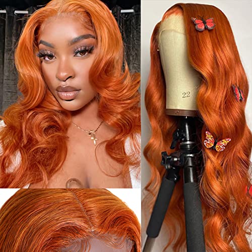 Onda de gengibre laranja onda de renda das perucas de cabelo humano para mulheres negras hd hd transparente