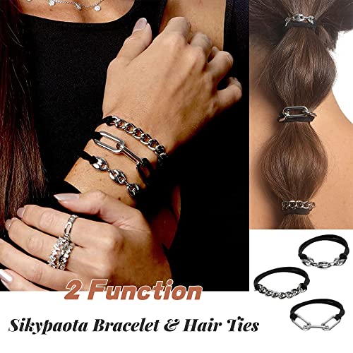 Cabelo de pulseira com elástico, 3pcs Ponytail Pylets Bracelets, pulseiras de gravata de moda com círculo de metal