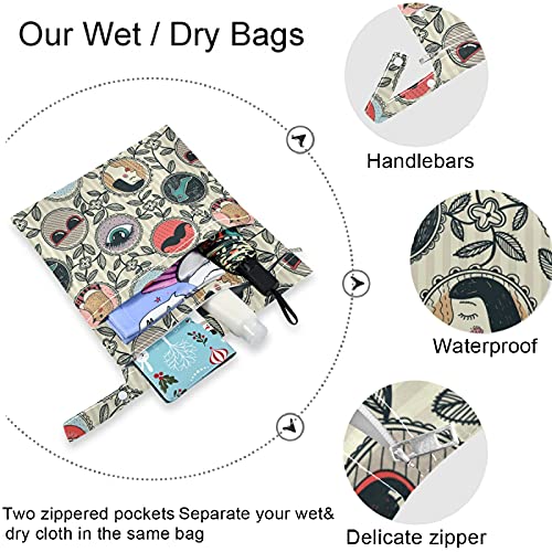 VISESUNNY estilo vintage 2pcs bolsa molhada com bolsos com zíper lavavelmente espaçosos reutilizáveis