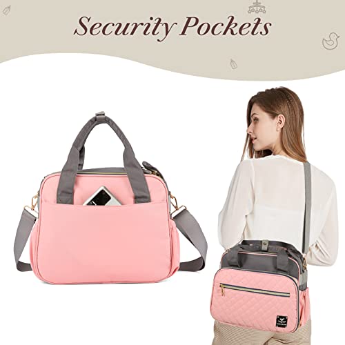 Sacos de fraldas pequenas, bolsa rosa de menina com tecido durável e elegante, mulheres trocando