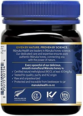 Manuka Health, Manuka Honey MGO 400+ 8,8 onças e cápsula de Propolis, spray de garganta e pacote de pastilhas
