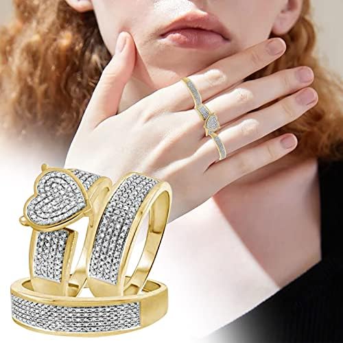 Senhoras brilhantes diamante diamante completo diamante duplo conjunto de anel promessa de anel de anel de zirconia