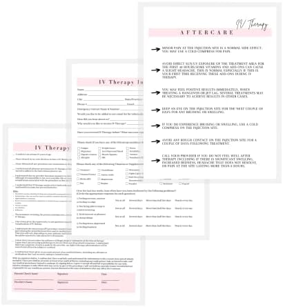 Ingestão de terapia IV, consentimento e forma de pós -tratamento | 75 pacote | 8,5 x 11 A1 formas