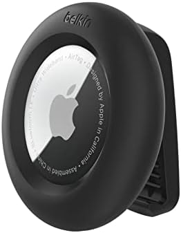 Belkin Apple Airtag Secret Secret com clipe - suporte para airtag - Caixa durável resistente a arranhões - Capa de tag de maçã com clipe carregado de mola - prenda na mochila, roupas e bagagem - preto