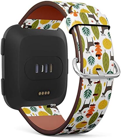Compatível com Fitbit Versa, Versa 2, Versa SE, Versa Lite - Pulseira de pulseira de pulseira de pulseira de couro substituta para homens e mulheres - Árvores de outono Deer
