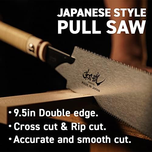 Jindoh Japanese Ryoba Pull serra de mão de serra de 9,5 polegadas de borda dupla de borda de corte