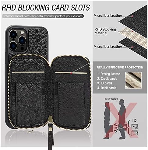 Caixa da carteira Zve compatível com o iPhone 12 Pro/12, estojo de suporte de cartão com capa de bolsa de couro