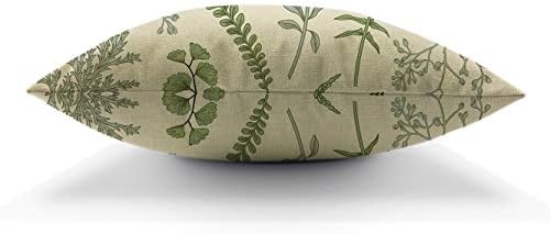 Desenhos de hgod folhas jogam almofada de almofada, folhas verdes e samambaia de linho de linho de algodão