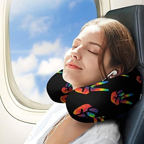 Tie Dye Paz Sinal de travesseiro pescoço de travesseiro lavável macio em forma de U para viagens