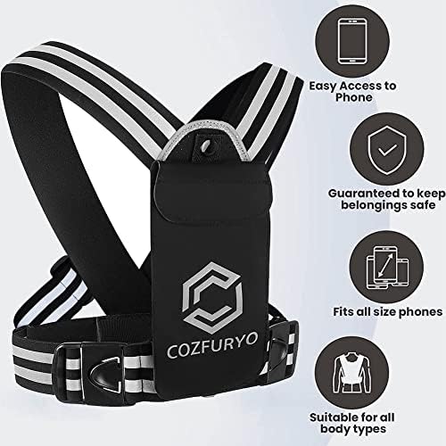 colete de corrida reflexivo de Cozfuryo com bolsa de telefone no peito, colete de treinamento ao ar livre