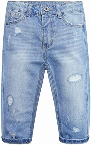 Kidscool Space Baby Girl Boy Jeans, Banda elástica de jeans rasgada macia dentro de calças