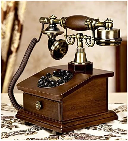 Telefone fixo telefone de madeira maciça, retro -chave de gancho de gancho de toque mecânico Double Ringtones