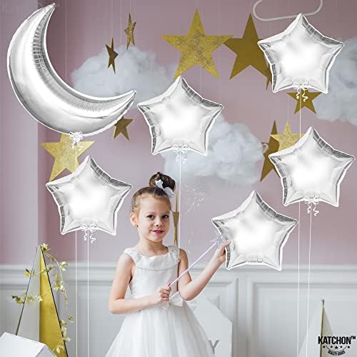 Katchon, balão da lua e balões de estrela prateada - 22 polegadas, pacote de 6 | Balões prateados metálicos
