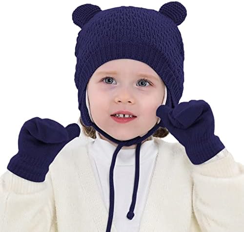 Enjocho Toddler Inverno chapéu de ouvido e luvas Definir lã de lã de malha quente bebê Luvas de chapéu de lã definidas