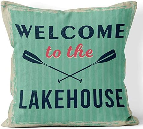 Decovow Welcome Lakehouse Decorative Pillow Pillow, Lake House Decor Tampa quadrada 18x18 polegadas