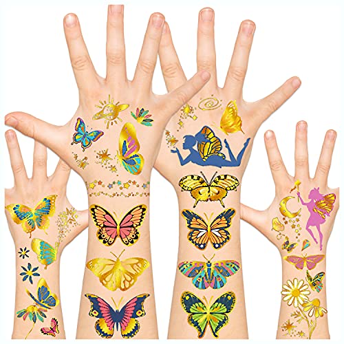 Leesgel 102pcs Supplys de festa de borboleta, tatuagens de borboleta temporárias, tatuagens de crianças
