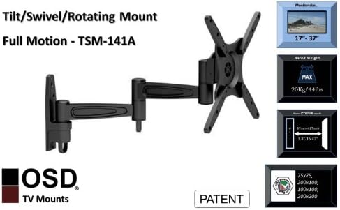 OSD Audio TSM-141A Arm duplo Movimento completo Montagem de parede de alumínio com design anti-roubo para 17