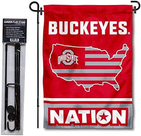 Bandeira do jardim de Ohio State Buckeyes com as estrelas e listras do país dos EUA e o conjunto de poste