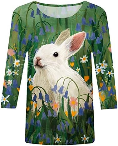 Camisa de coelhinho da Páscoa para mulheres femininas 3/4 de manga Top túmulos de túnica casual de túnica