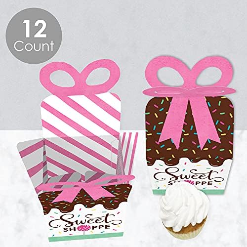 Big Dot of Happiness Sweet Shoppe - Caixas de presente de favor quadrado - Festa de aniversário de doces e padaria