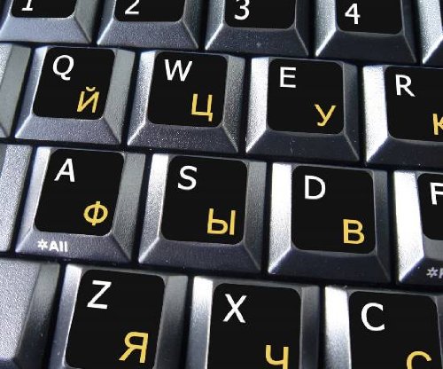 Russo Cirílico - Inglês não transparente Etiquetas de teclado em fundo preto