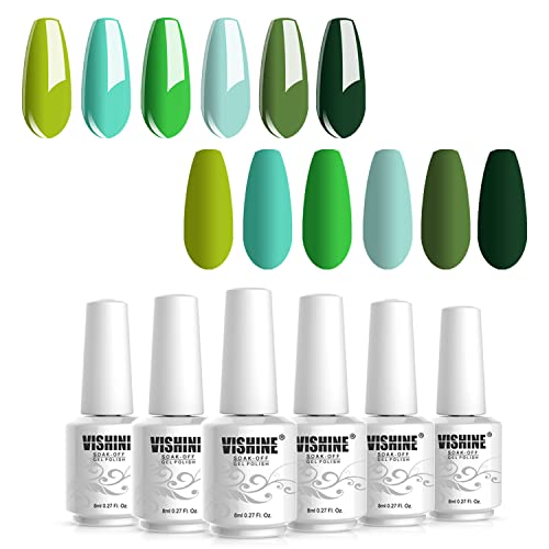 Vishine 6pcs absorvendo LED UV Gel Polishol Varnish Nail Art Kit Starter Kit Beauty Manicure Turqueise