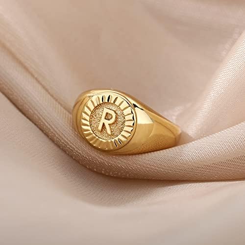 Ttndstore vintage letra inicial anéis de sinete para mulheres anel de abertura de abertura letra de ouro jóias