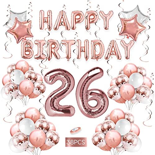 26 Decorações de aniversário para meninas Decorações de festa de ouro rosa rosa para mulheres para festas, banner