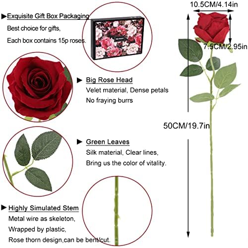 Roses de 15pcs Rosas artificiais velet touch real haste única Rosas falsas Rosas de seda Buquê Realista