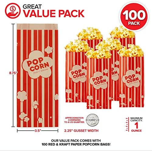 Sacos de pipoca de 1 oz de papel a granel Small Kraft e Red Corn-Corn Bag descartável para festa temática