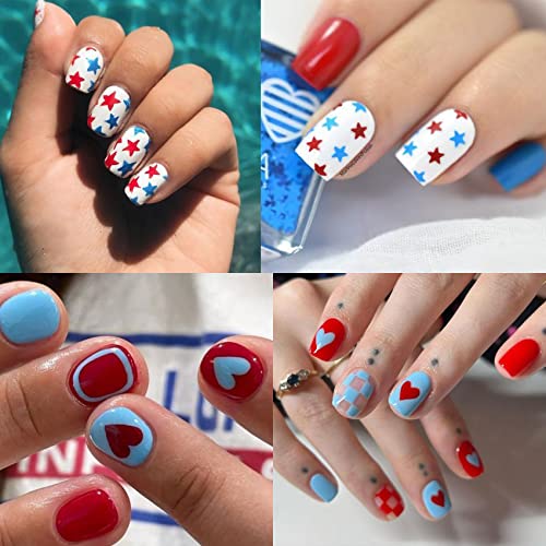 Tailaimei Star e Heart Nail Art Stickers, Red e Blue 4 de julho Decalques de design autoadesivo para