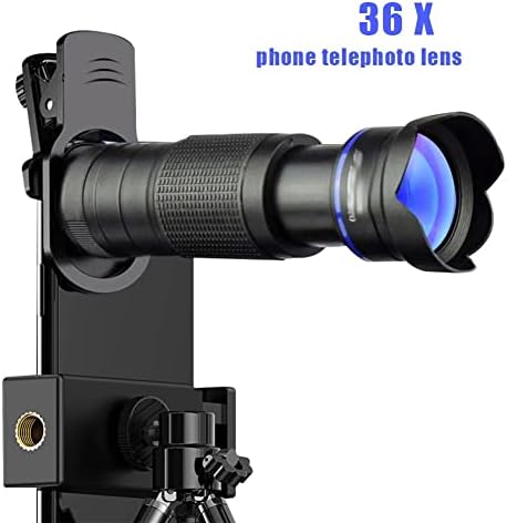 Fguikz 4 em 1 câmera de telefone lente telefoto 36x zoom clip-on Telecópio Macro Fisheye Wide Angel Lens Kit