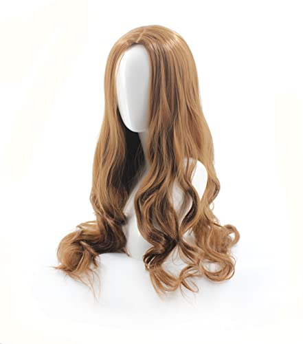 Moda feminina longa curta marrom escuro parte de água onda de água sintética perucas cosplay halloween peruca