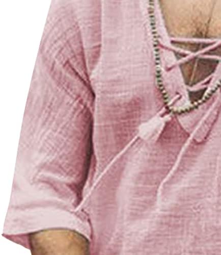 Maiyifu-gj masculino de linho de algodão casual com moda de moda com manga curta Camisas de praia V camiseta