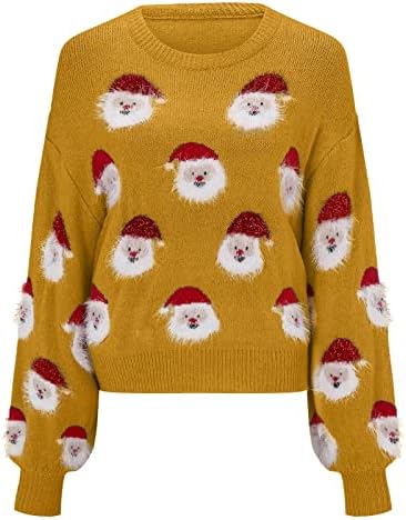 Muduh suéteres para mulheres pescoço redondo na moda Casual Casual Cute Papai Noel Padrão de Papai