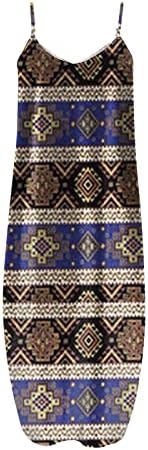 Mulheres Vestido Maxi de verão com espaguete de bolso mangas mangas mangas o asteca étnico impressão solteira