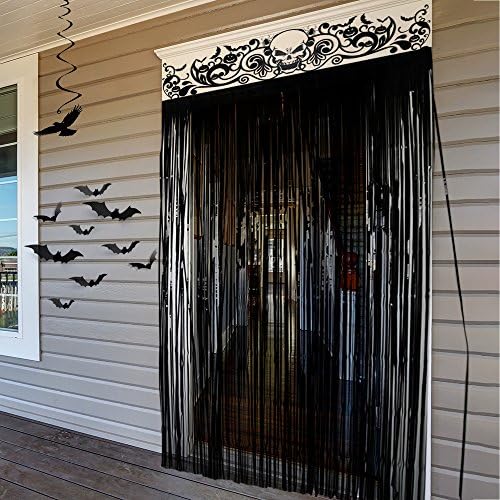 Cortina de porta do Halloween Kuuqa Decorações de festas brilhantes pretas Cortina de porta de entrada