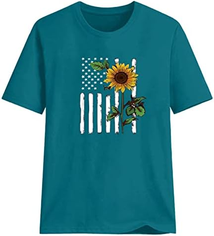 Camiseta americana camiseta camiseta patriótica mulher 4 de julho Tee Tops USA Flag Sunflower Print T-shirt Tees gráficos de verão