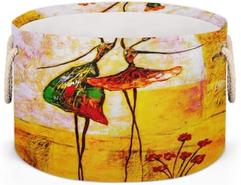 Pintura a óleo Ballet Grandes cestas redondas para cestas de lavanderia de armazenamento com alças cestas de