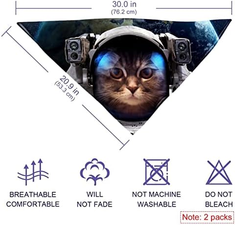 Astronauta de gato em bandanas de cães de padrão de espaço sideral, 2 pacote de lenço de estimação lavável