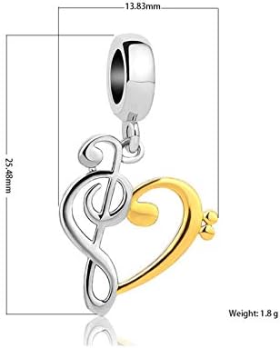 Miifort Treble Bass Music Note Dangle Charm para Bracelets Colares Pingentes Compatíveis com Pandora Charms Bracelets