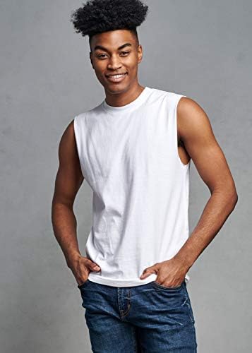 Russell Athletic Men Soft algodão de algodão no meio da camiseta muscular sem mangas